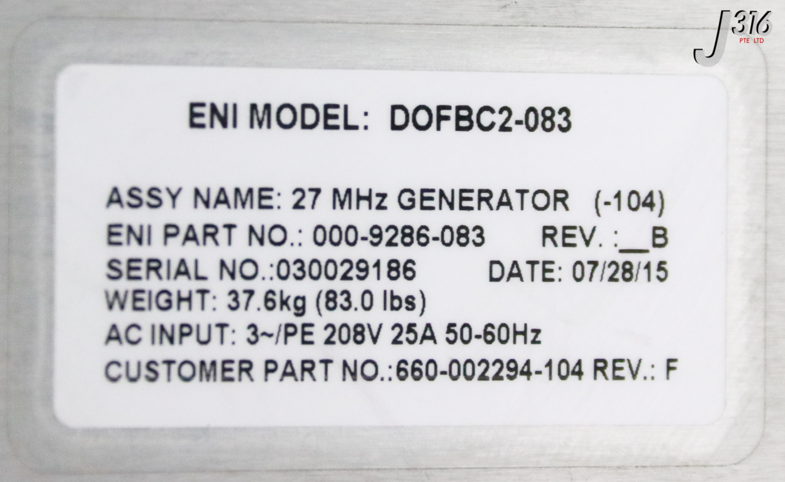 31326 MKS / ENI RF GENERATOR, 27MHZ, 000-9286-083 DOFBC2-083 | eBay